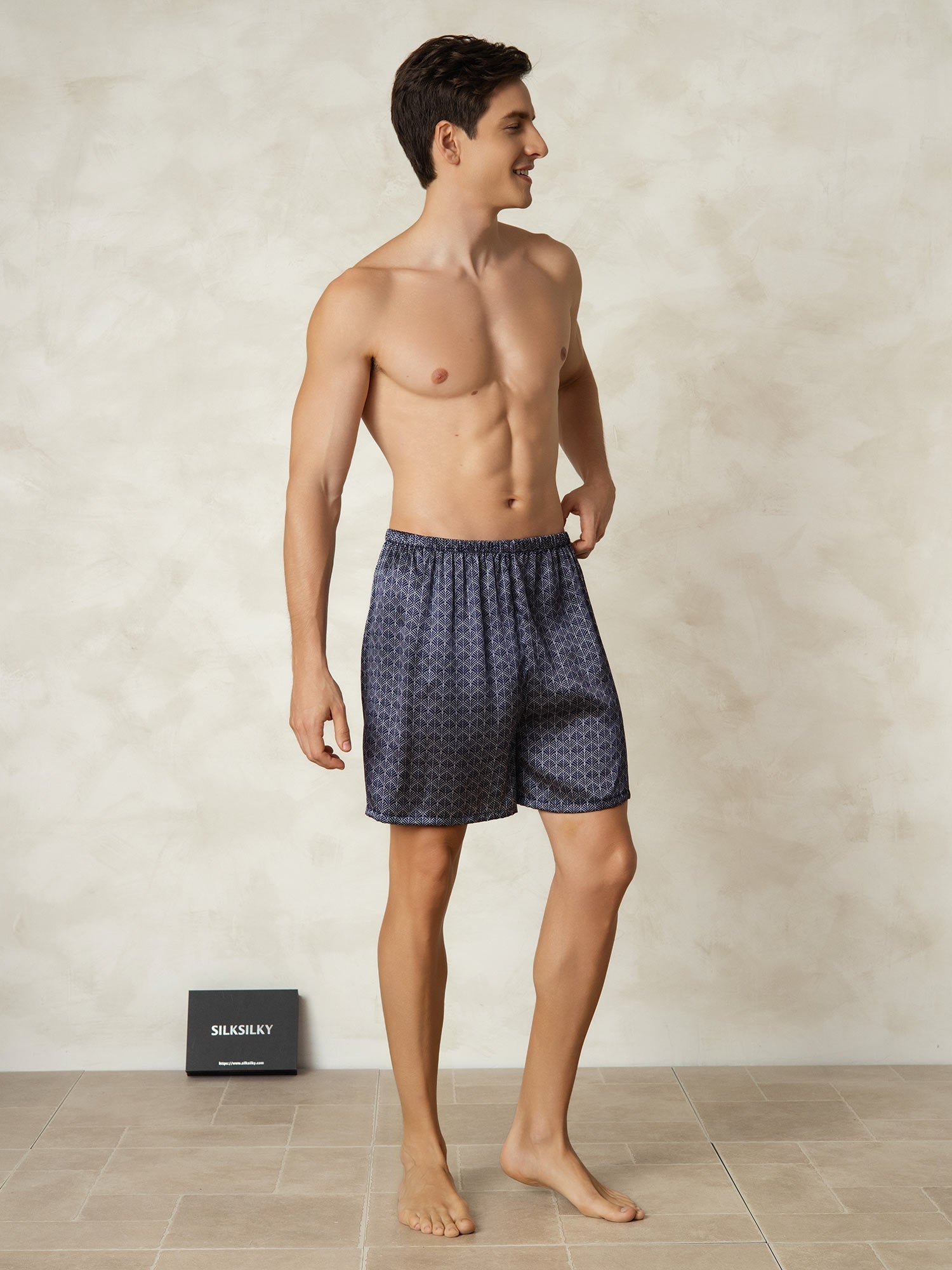 [Marine Ginkgo] SilkSilky-DE Reine Seide Mens Sleep Bottoms 005