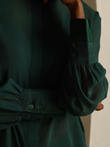 [Dunkelgrün] SilkSilky-DE Reine Seide Womens Shirt 005