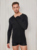 [Schwarz] SilkSilky-DE Long Sleeve Round Neck Herren T-Shirt 005