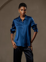 [König Blau] SilkSilky-DE Long Sleeve Lapel Collar Damenhemd 001
