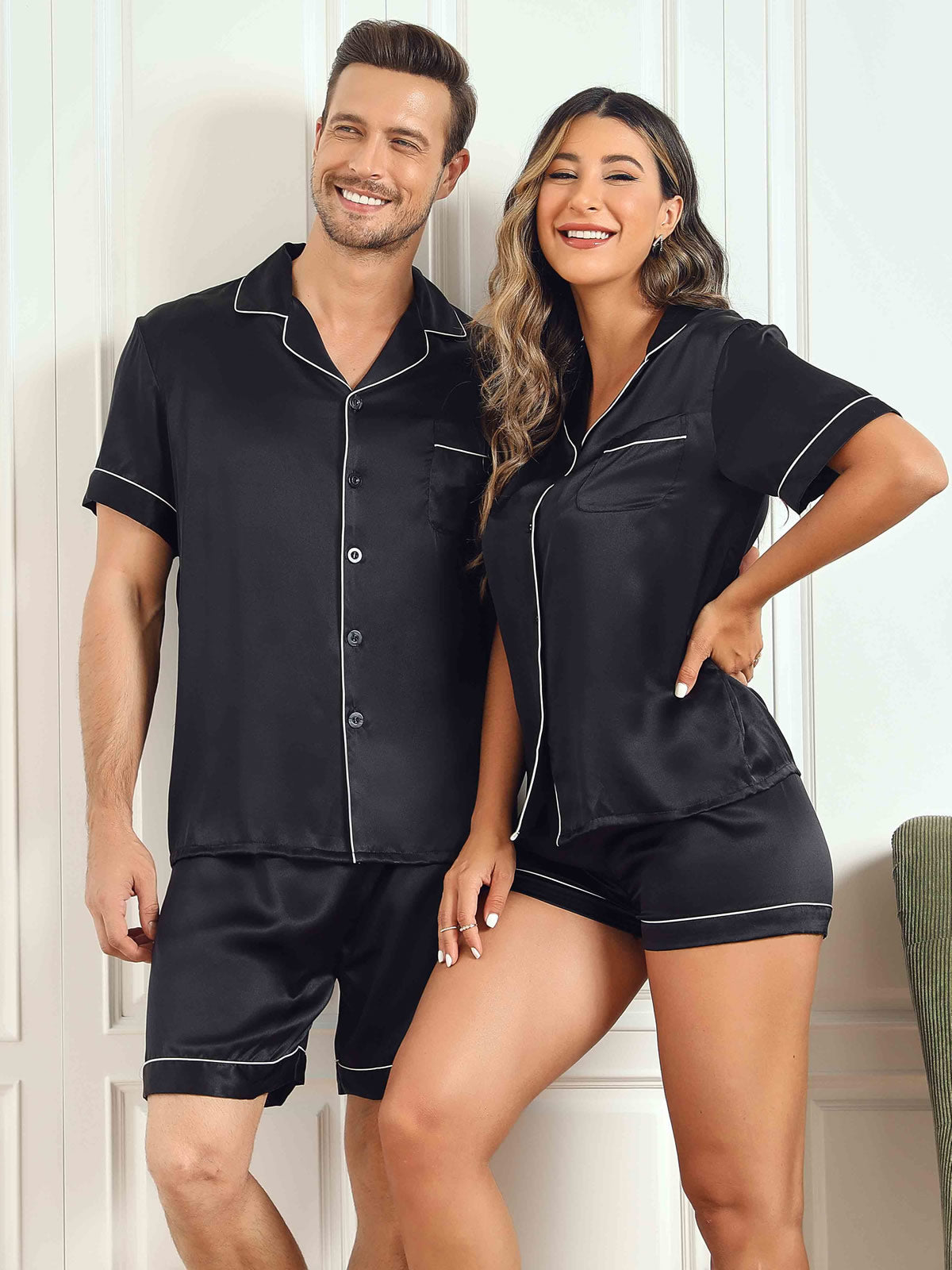 SilkSilky DE Reine Seide Kurzärmelig Couple Schwarz 001