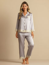 [Lavendel] SilkSilky-DE Langärmelig Damen Pyjamas 001