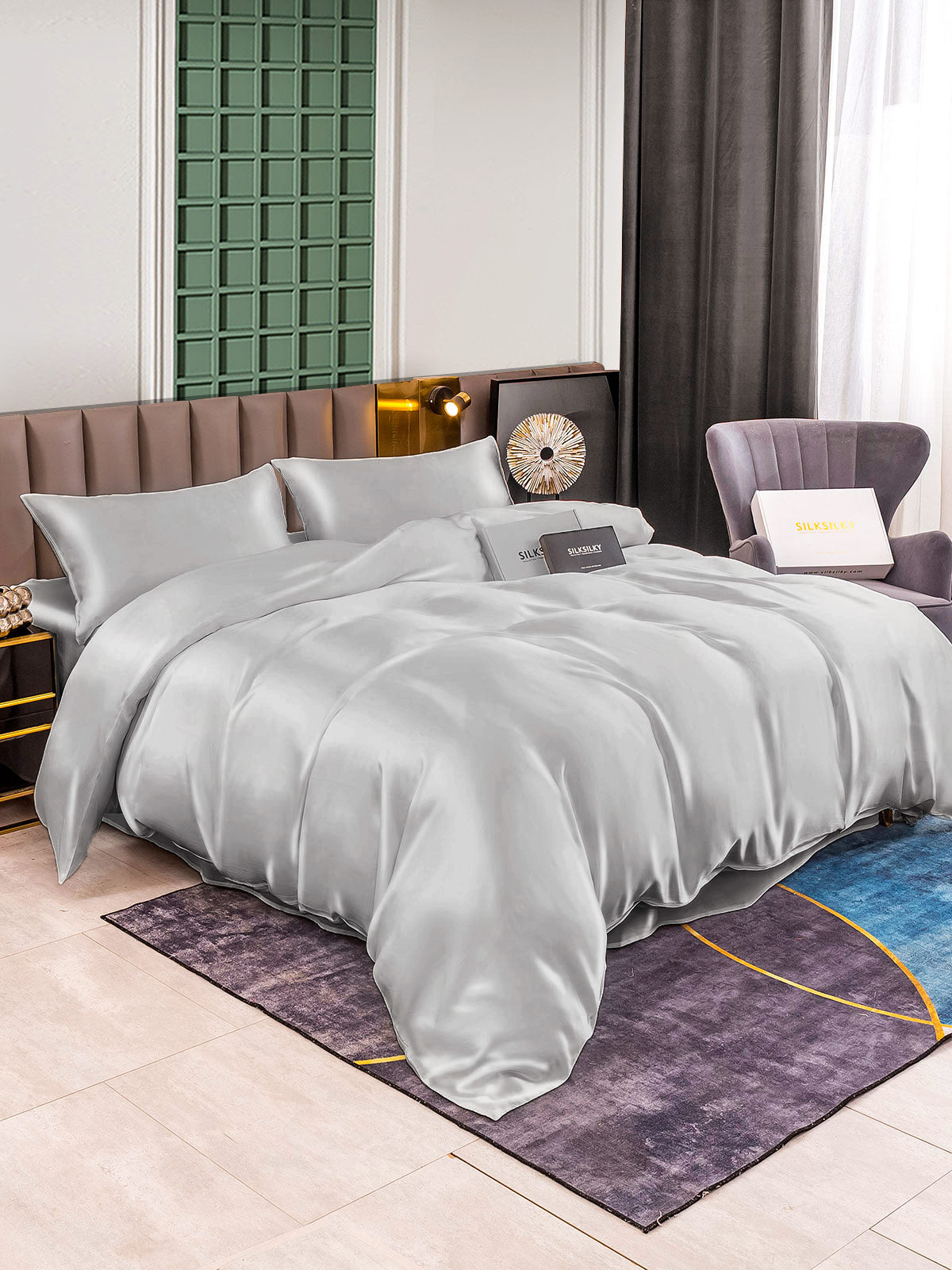 [Silber] SilkSilky-DE 25Momme Reine Seide Bedding Set 001,