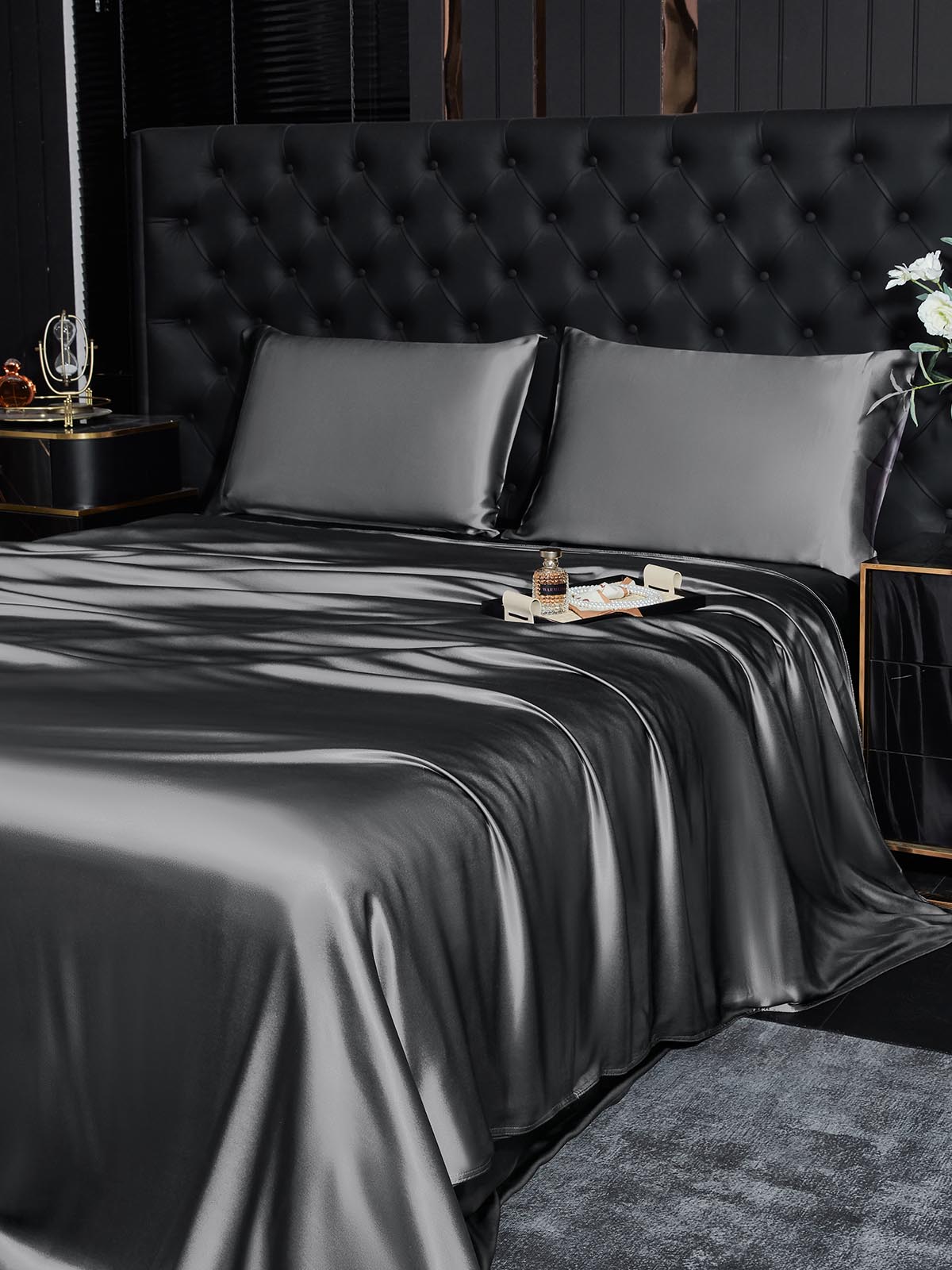 [Dunkelgrau] SilkSilky-DE 19Momme Reine Seide Bedding Set 003