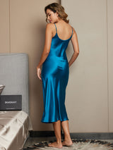 [König Blau] SilkSilky-DE Sleeveless V Neck Nachthemden 002