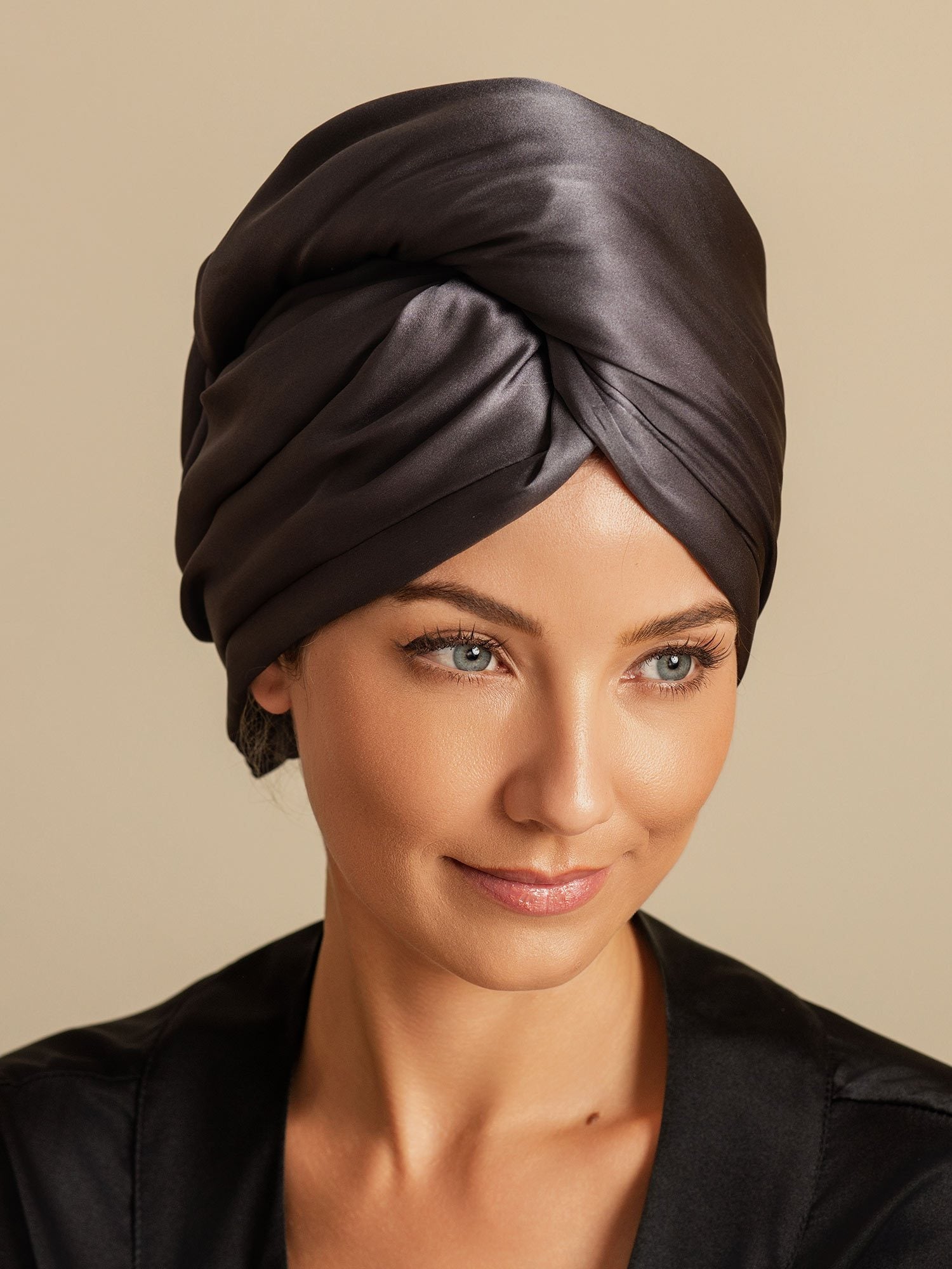 [Dunkelgrau] SilkSilky-DE Reine Seide Hair Towel Wrap 003,
