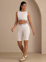[Weiß] SilkSilky-DE Sleeveless Crew Neck Women's Outfit Sets 007