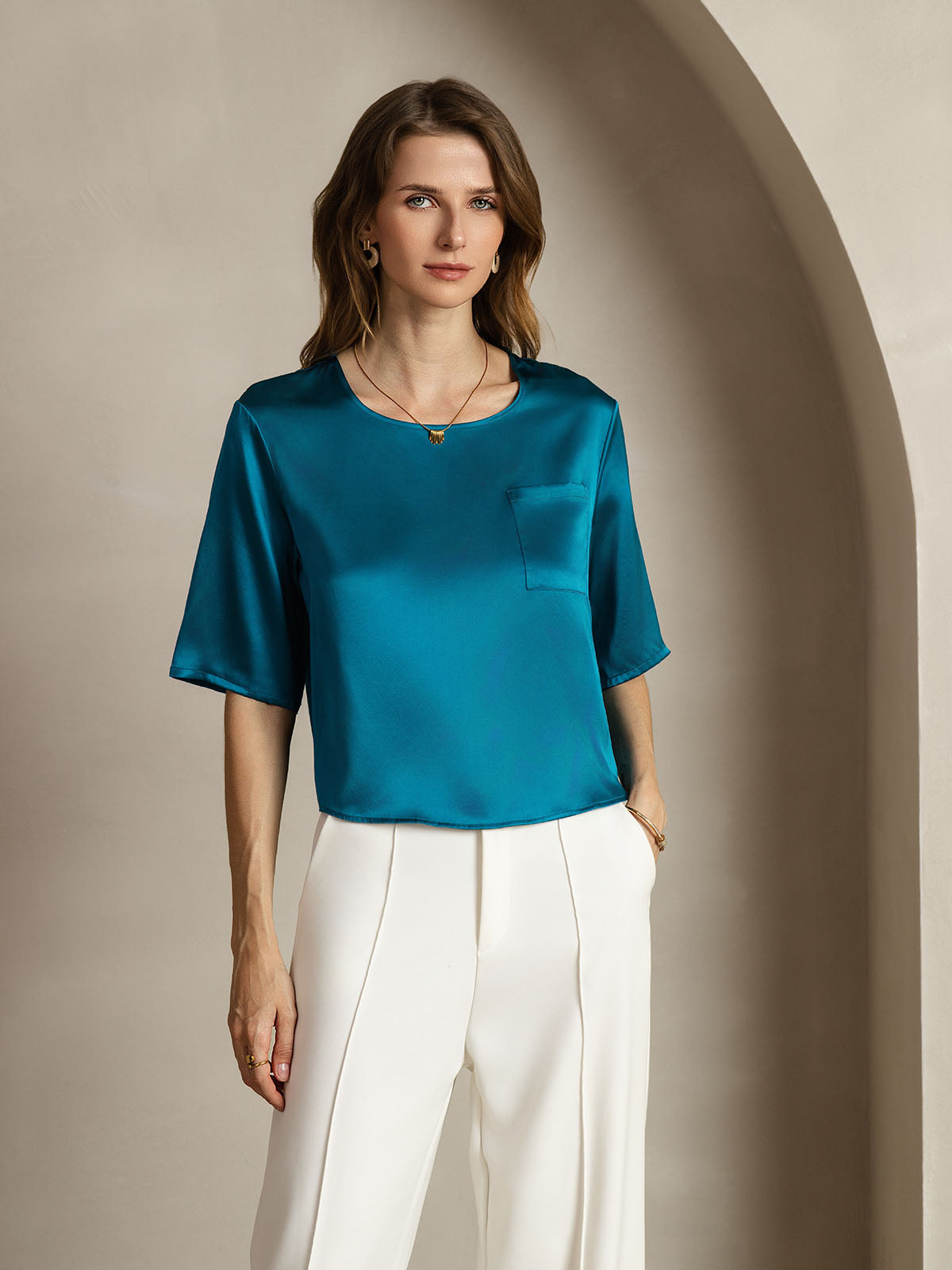[König Blau] SilkSilky-DE Reine Seide Womens T-Shirt 001