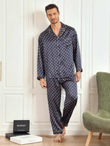 [Marine Kette] SilkSilky-DE Long Sleeve Notch-Kragen Herren Pyjamas 002