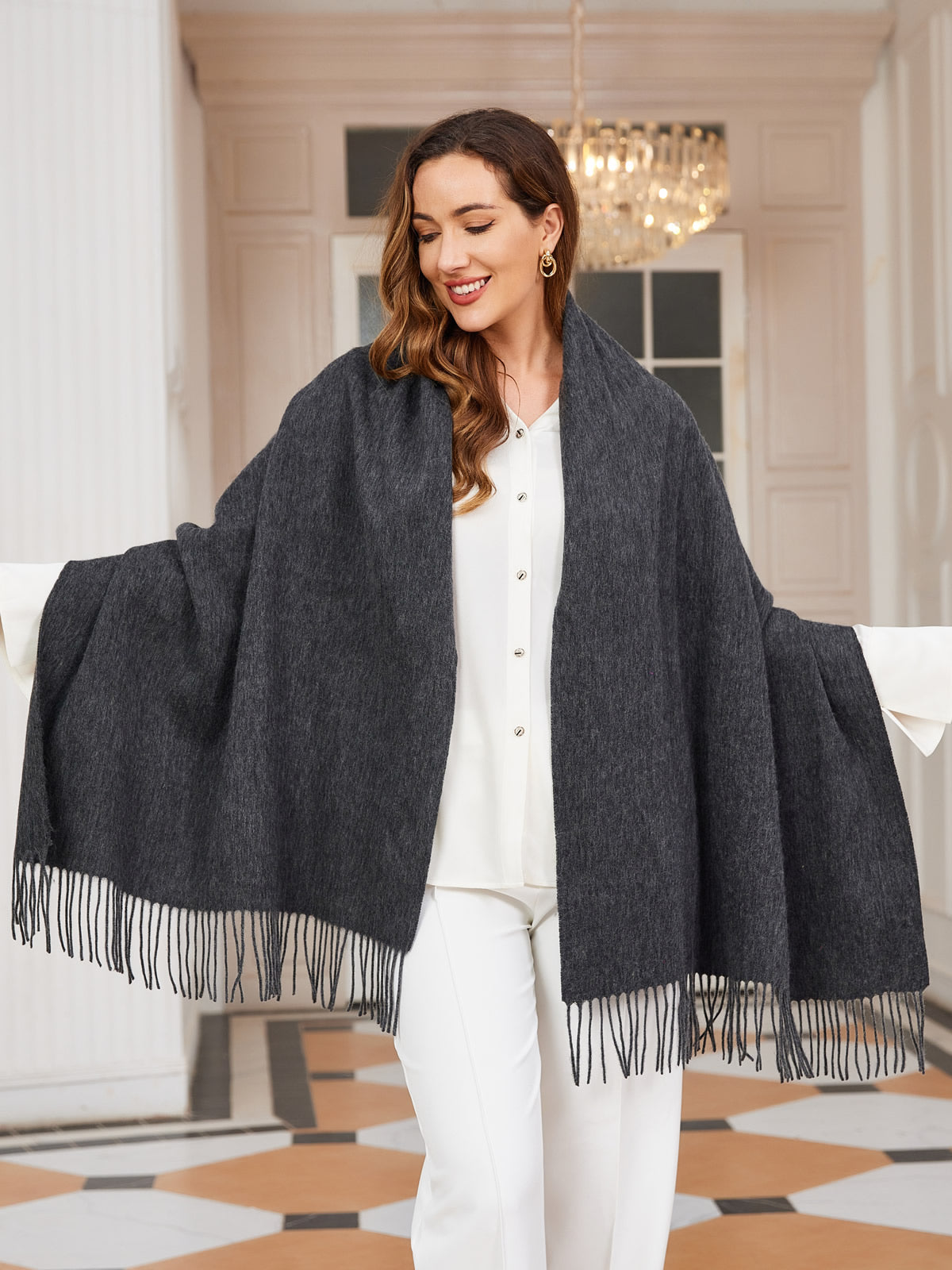 [Dunkelgrau] SilkSilky-DE Wolle Scarf 003