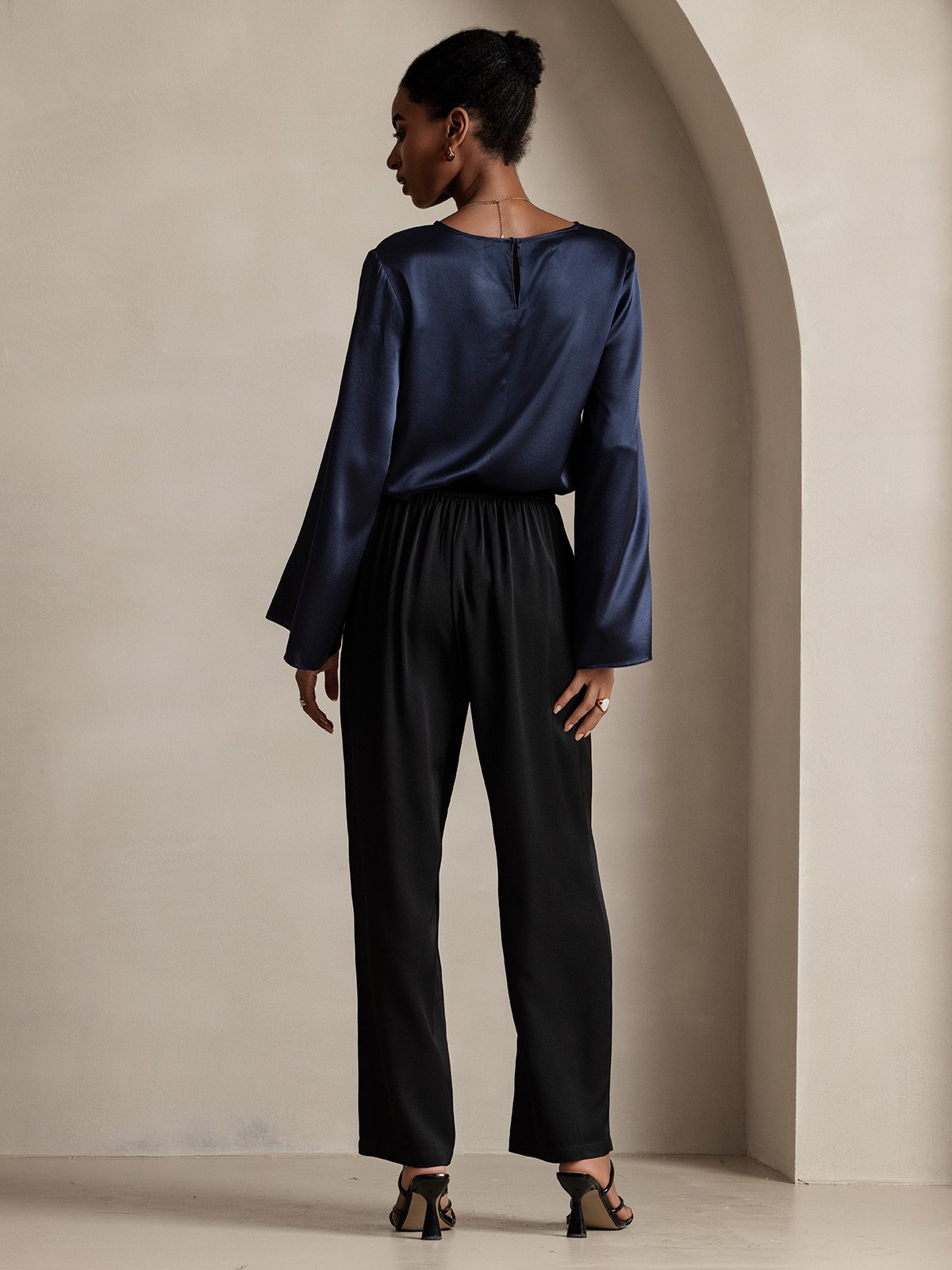 [Schwarz] SilkSilky-DE 22Momme Reine Seide Womens Pants 005