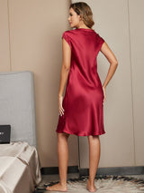 [Rotwein] SilkSilky-DE Cap Sleeve V Neck Nachthemden 002