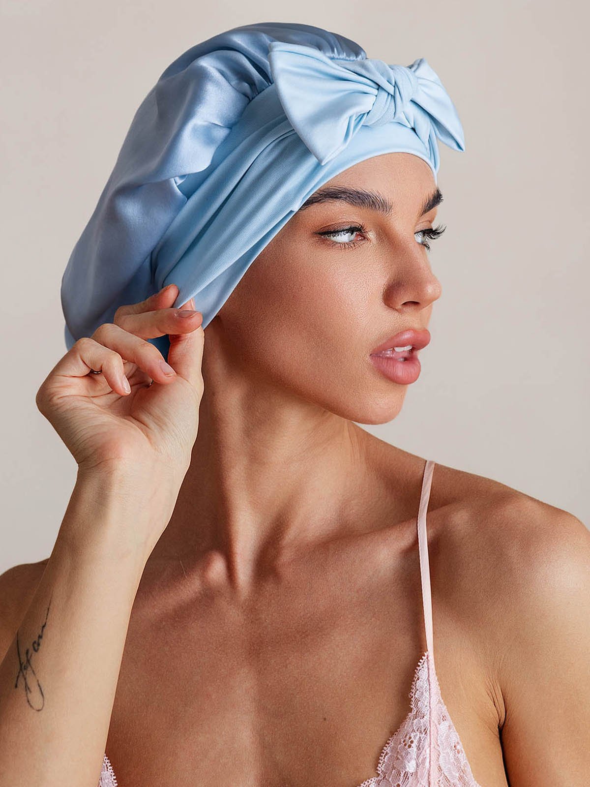 [Himmelblau] SilkSilky-DE Reine Seide Sleep Cap 004,