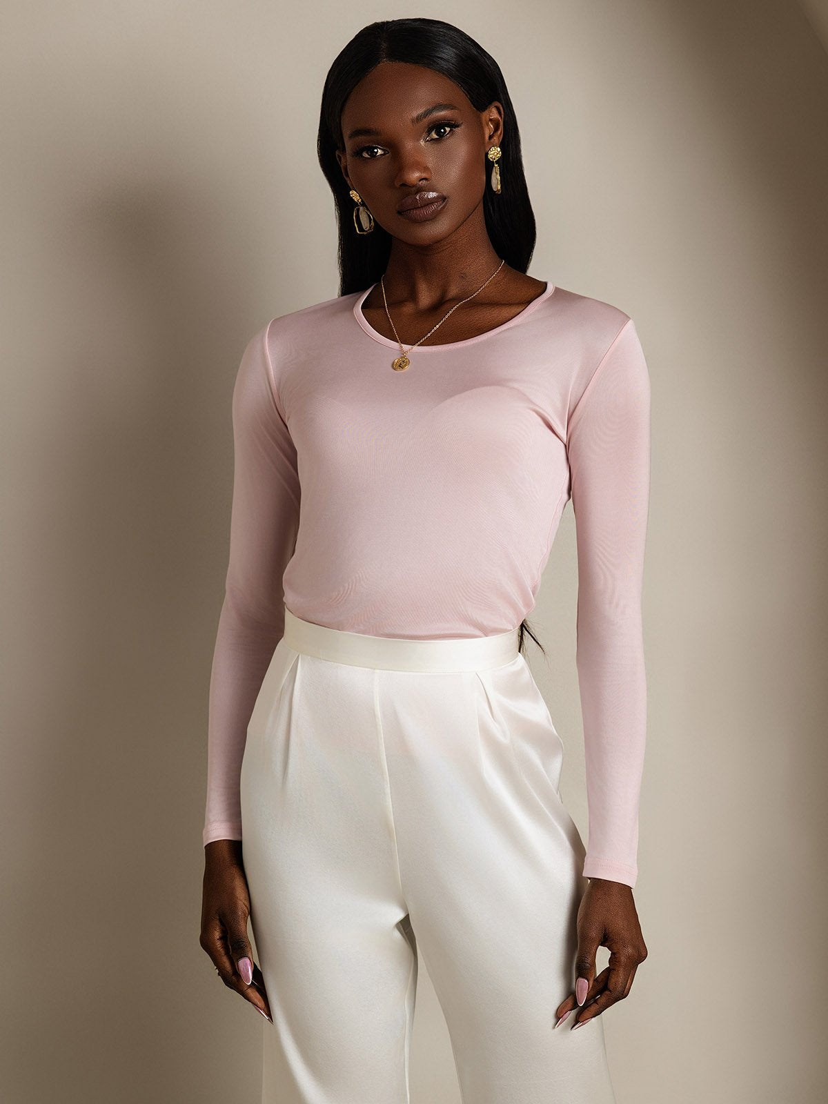 [Korallenrosa] SilkSilky-DE Seide Womens T-Shirt 003,