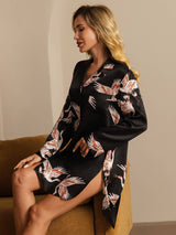 [Schwarz] SilkSilky-DE 19Momme Langärmelig Notch-Kragen Schlafhemd 007