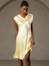 [Gelb] SilkSilky-DE Cap Sleeve V Neck Nachthemden 005