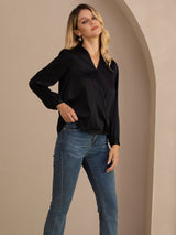 [Schwarz] SilkSilky-DE Long Sleeve Blouse 004