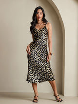 [Leopard] SilkSilky-DE Reine Seide Ärmellos Rundkragen Nachthemden 005