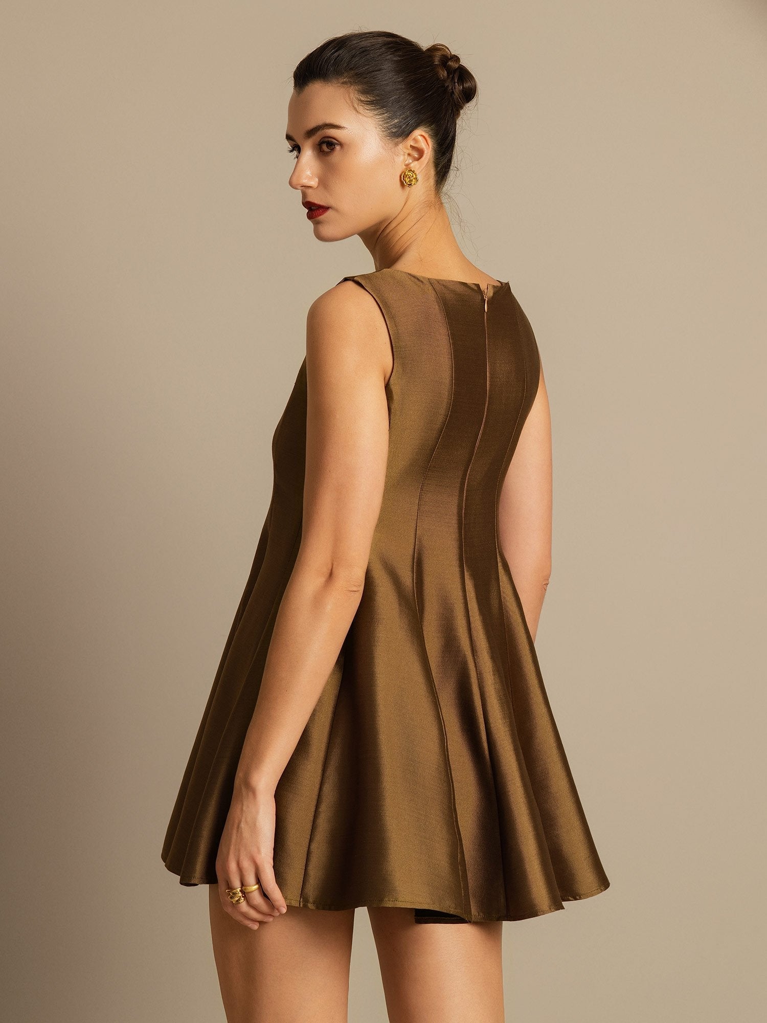 [Bronze] SilkSilky-DE 32Momme Silk-Wool Blend Dress 005,