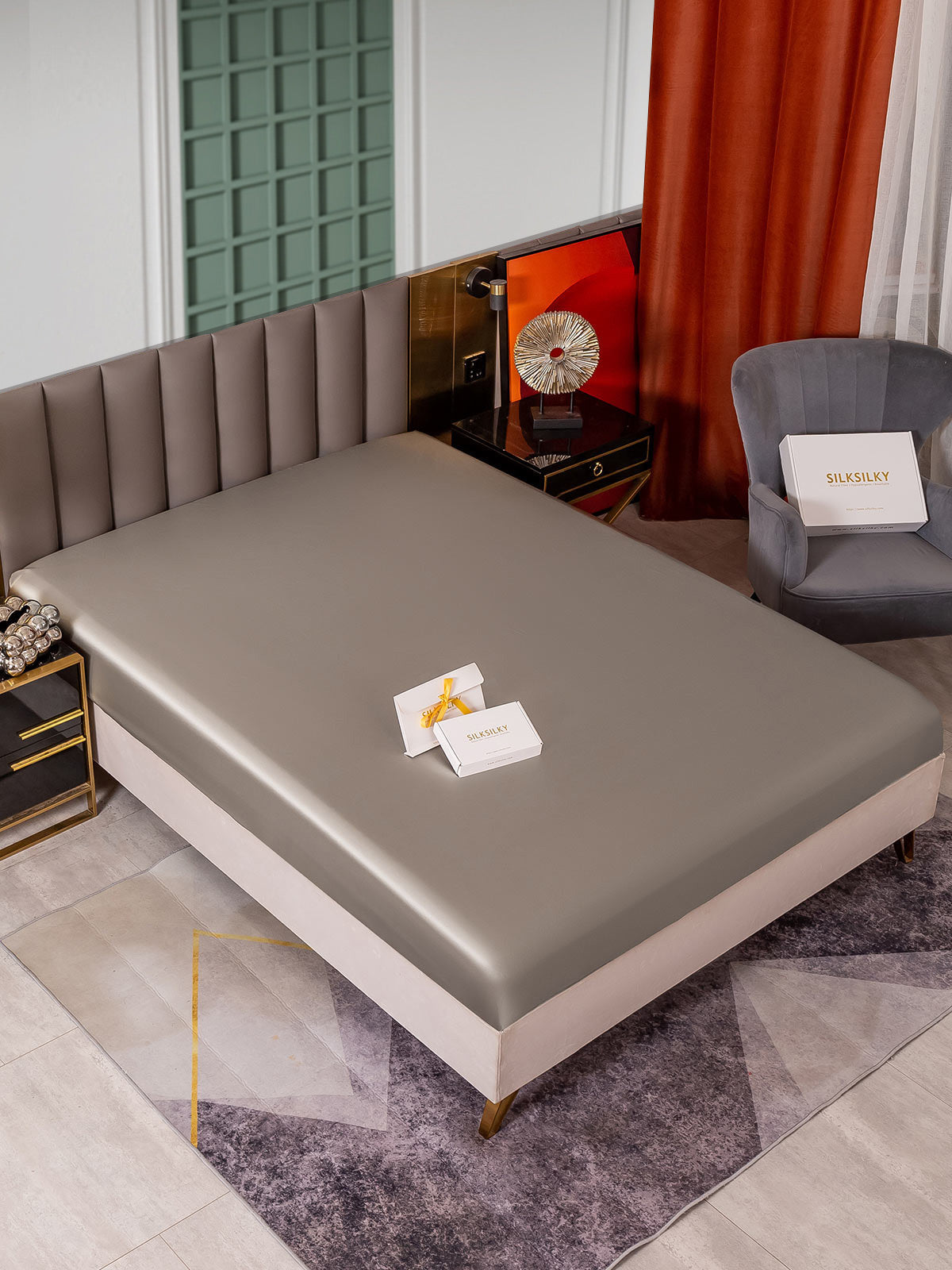[Grau] SilkSilky-DE 25Momme Reine Seide Sheet 001