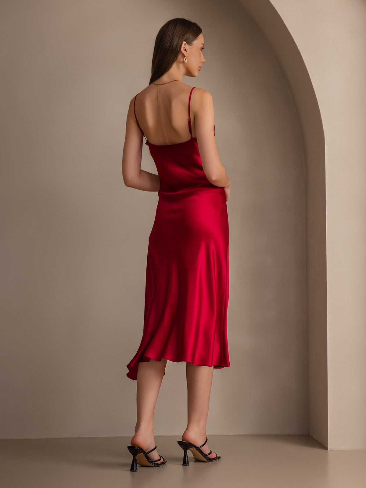 [Rotwein] SilkSilky-DE 19Momme Reine Seide Dress 002
