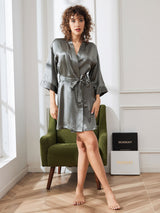 [Graugrün] SilkSilky-DE 3/4 Sleeve Damen Morgenmantel 006