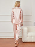 SilkSilky DE Reine Seide Langärmelig Revers Damen Pyjamas Rosa 002