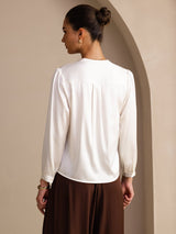 [Weiß] SilkSilky-DE Long Sleeve Blouse 002