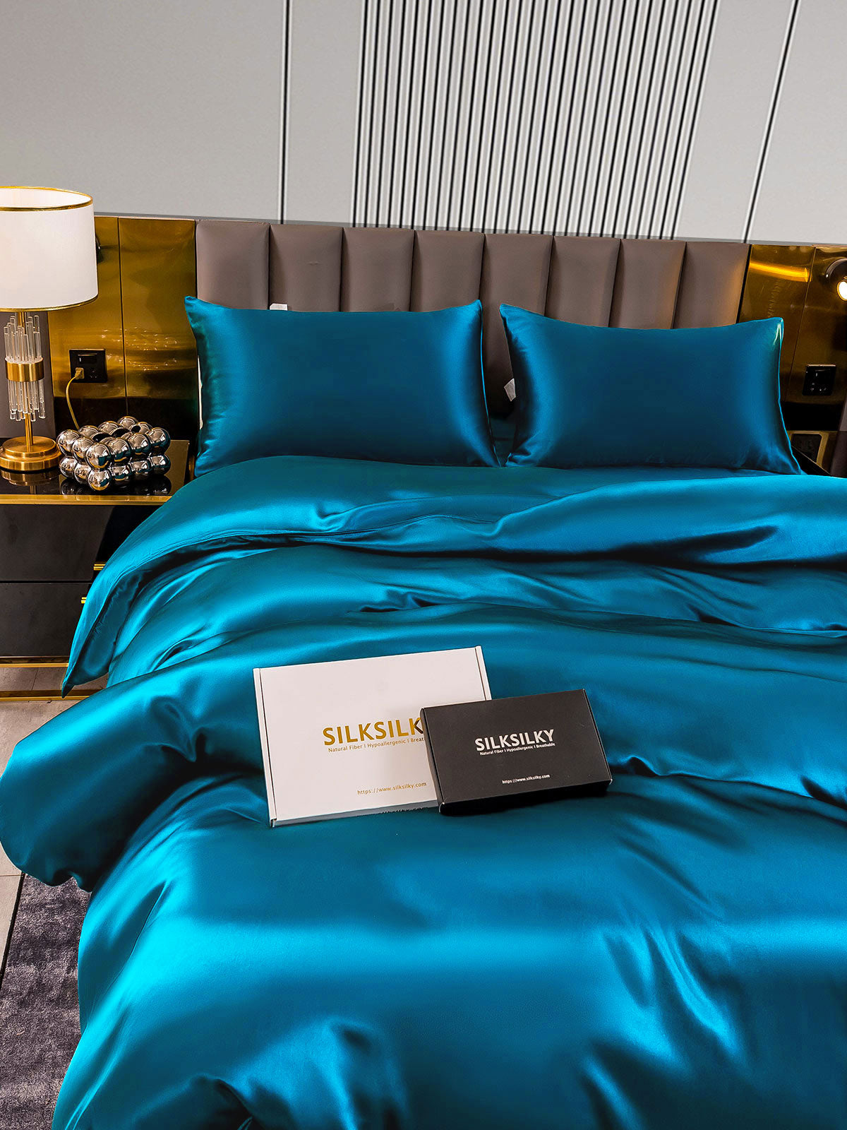 [König Blau] SilkSilky-DE 22Momme Reine Seide Bedding Set 002