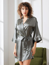 [Graugrün] SilkSilky-DE 3/4 Sleeve Damen Morgenmantel 004