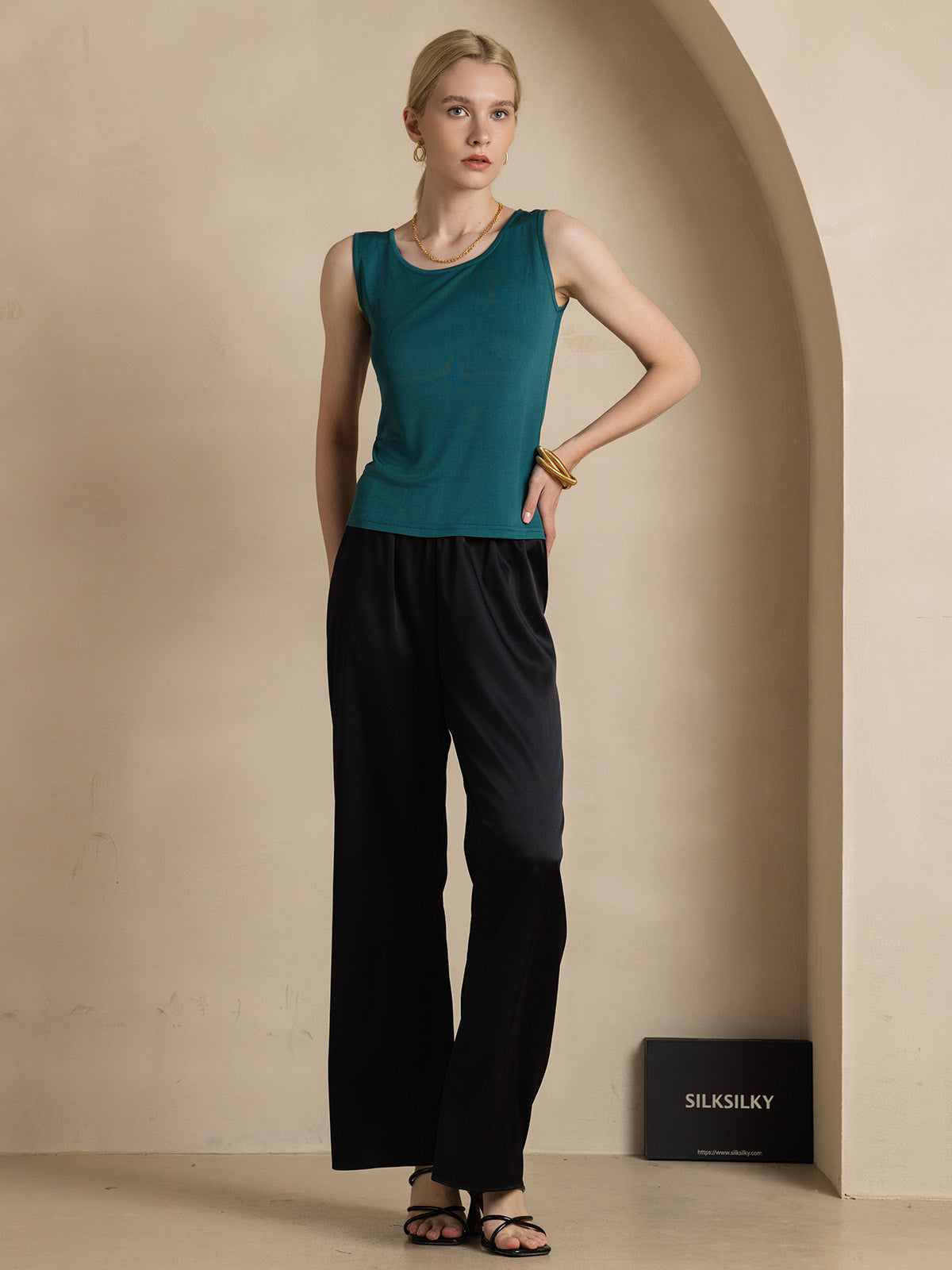 [Dunkelgrün] SilkSilky-DE Seidenstrick Womens T-Shirt 005