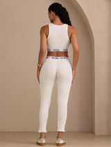 [Weiß] SilkSilky-DE Sleeveless Crew Neck Women's Outfit Sets 002