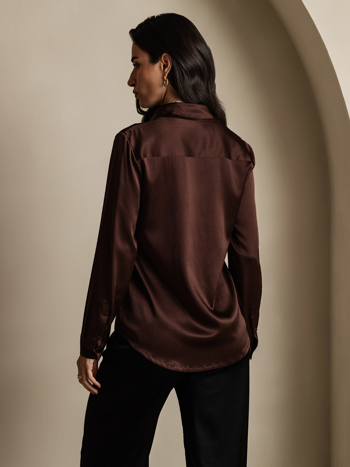 SilkSilky-DE 19Momme Seide Langärmelig Umlegekragen Damenhemd Kaffee 002