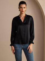 [Schwarz] SilkSilky-DE Long Sleeve Damenblusen 001
