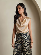 [Champagner] SilkSilky-DE Cap Sleeve Cowl Neck T-Shirt 006