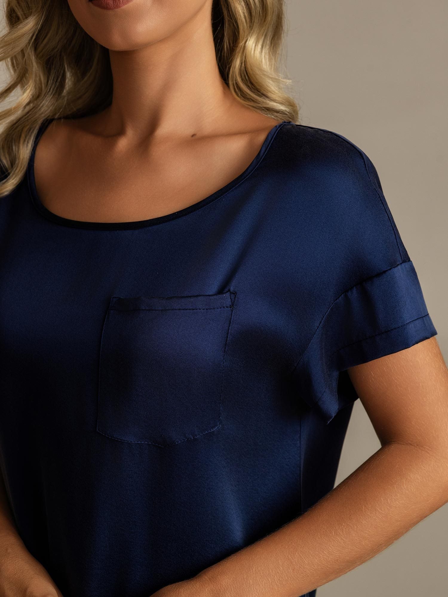 [Dunkelblau] SilkSilky-DE 19Momme Seide Nightgown 004