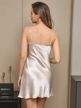 [Beige] SilkSilky-DE Reine Seide Halblange Ärmel Nightgown&Robe Set 006
