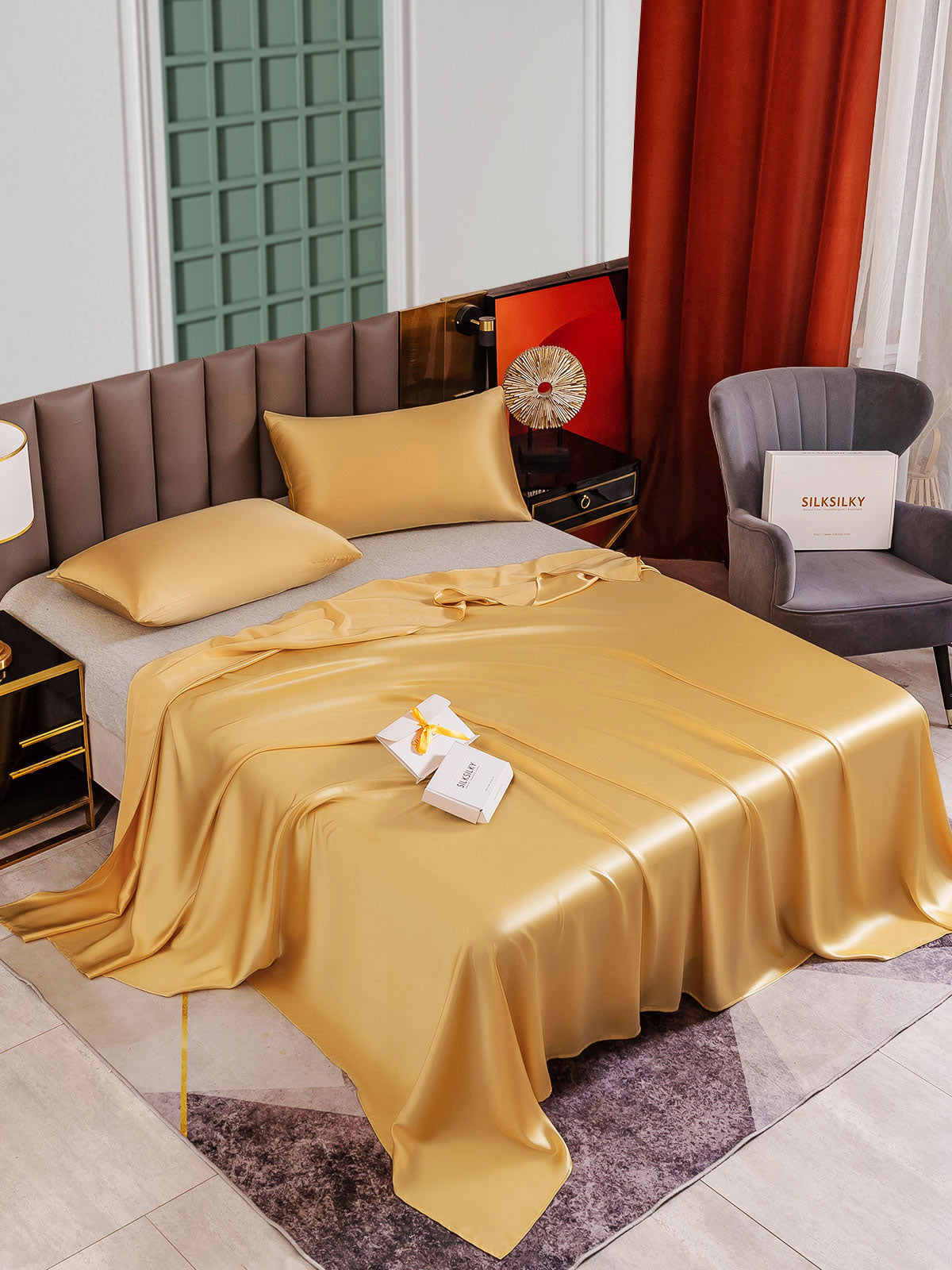 [Champagner] SilkSilky-DE 25Momme Reine Seide Bedding Set 004,
