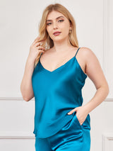 [König Blau] SilkSilky-DE Spaghettiträger V Ausschnitt Cami Top Große Größen 002