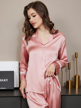 [Rosa] SilkSilky-DE Langärmelig Damen Pyjamas 003
