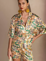 [Sand Krokodil] SilkSilky-DE Short Sleeve Notch Collar Damen Pyjamas 005