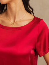 [Rotwein] SilkSilky-DE 19Momme Kurzärmelig Damen Pyjamas 004