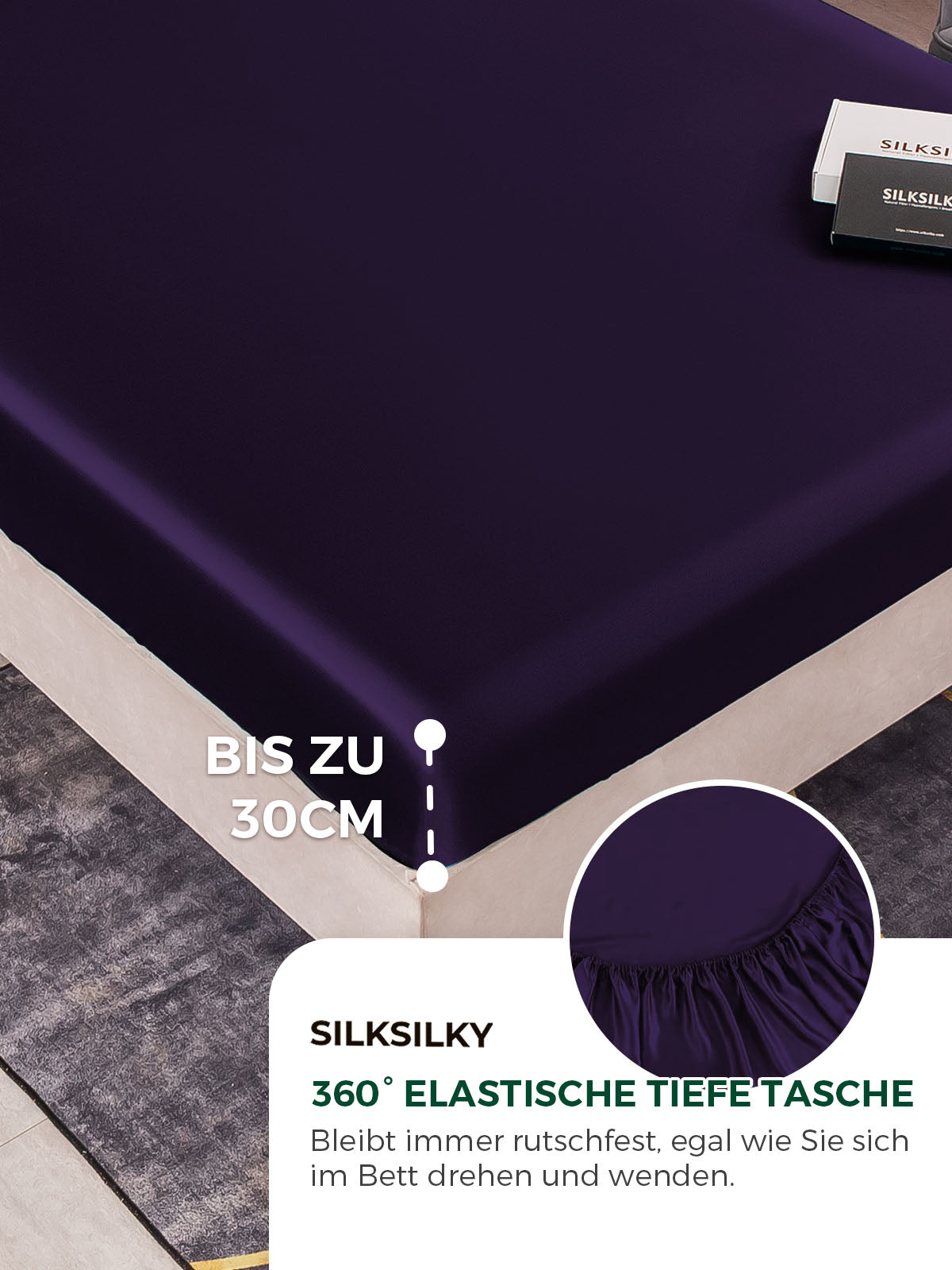 [Dunkelviolett] SilkSilky-DE 25Momme Reine Seide Sheet 004