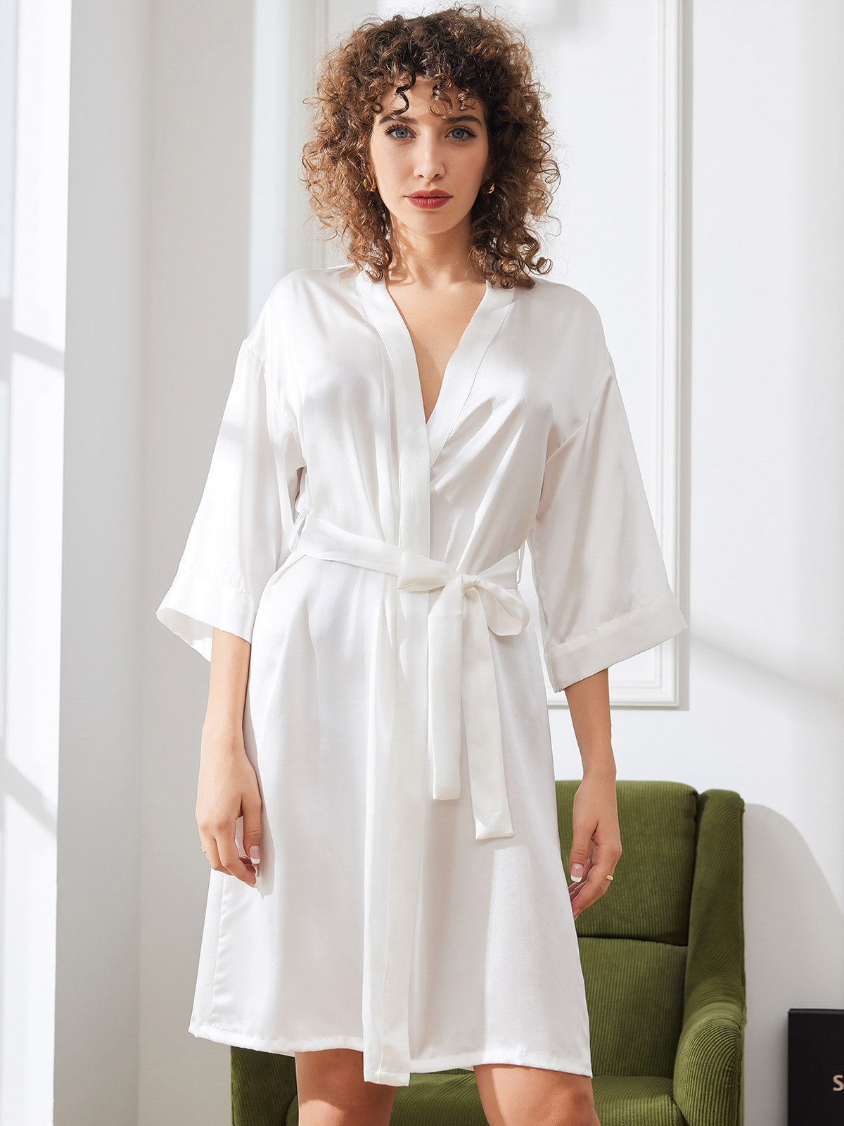 [Weiß] SilkSilky-DE Reine Seide Womens Robe 005