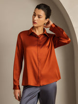 [Karamell] SilkSilky-DE 19Momme Langärmelig Lapelkragen Damenhemd 004