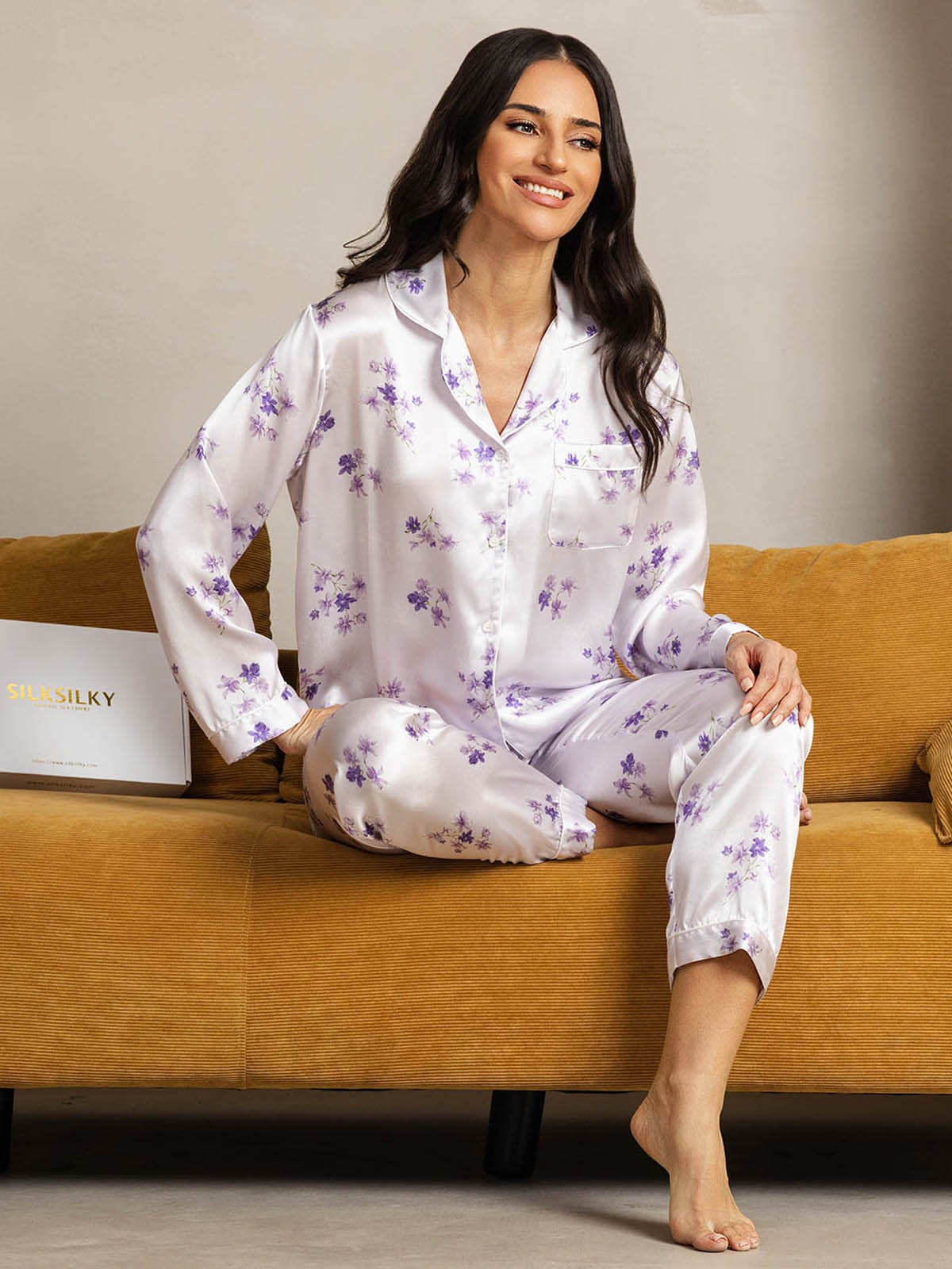[Fliederblüte] SilkSilky-DE Reine Seide Womens Pajamas 001,