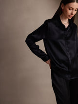 [Schwarz] SilkSilky-DE 19Momme Langärmelig Lapelkragen Damenhemd 005