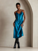 [König Blau] SilkSilky-DE Sleeveless V Neck Kleider 006