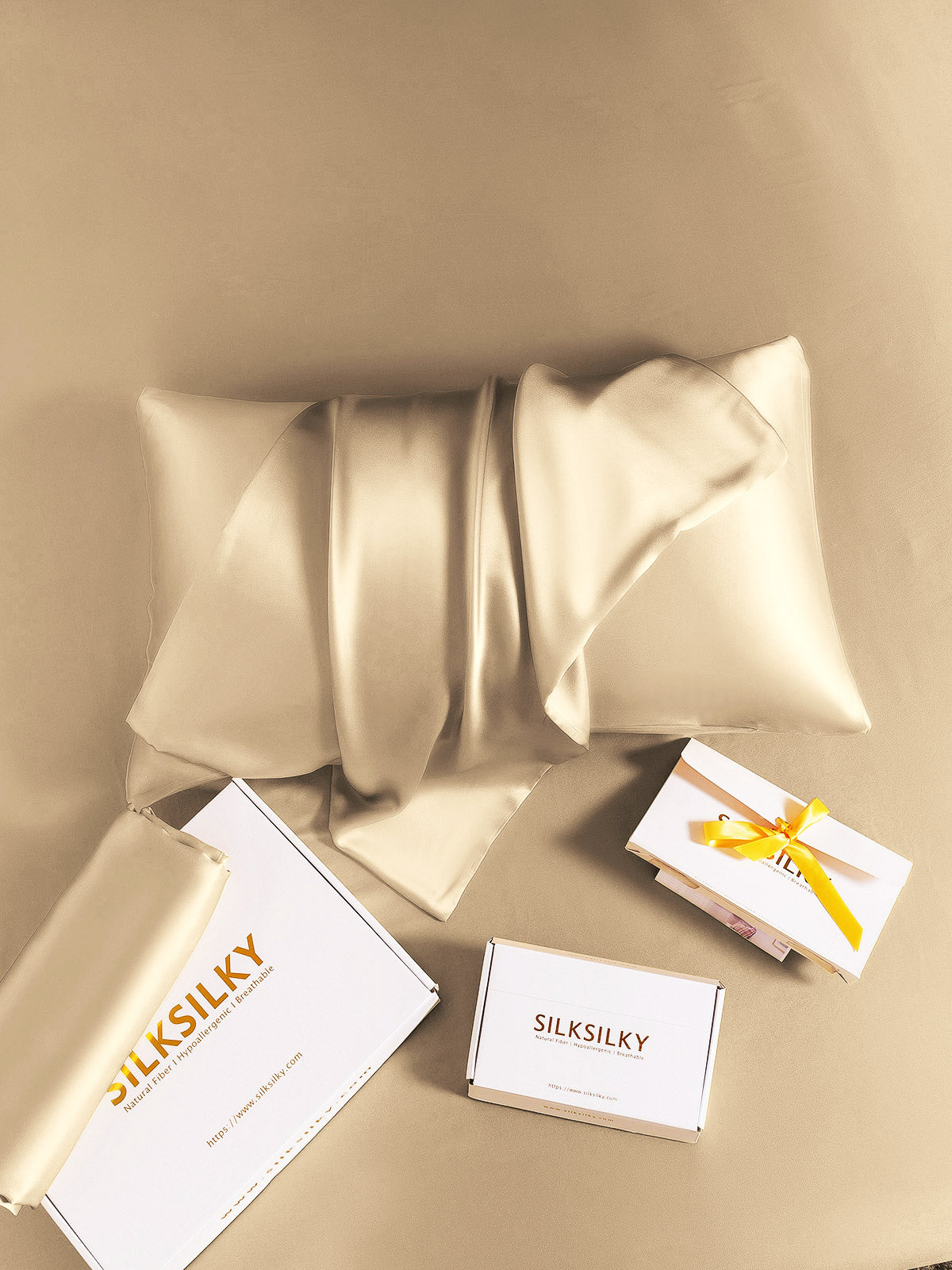 [Beige] SilkSilky-DE 22Momme Reine Seide Pillowcase 006