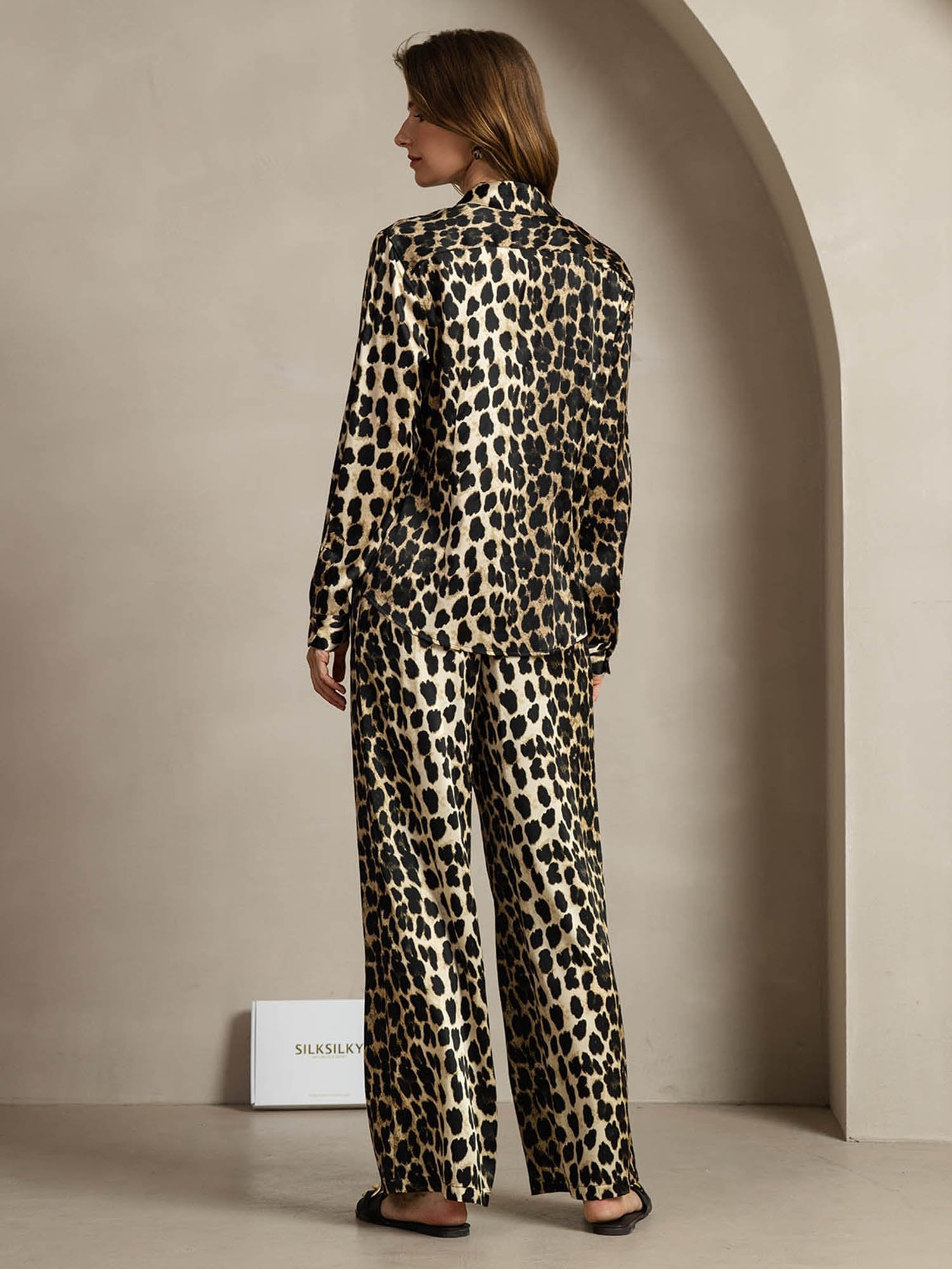 [Leopard] SilkSilky-DE 19Momme Seide Umlegekragen Women''s Outfit Sets 002